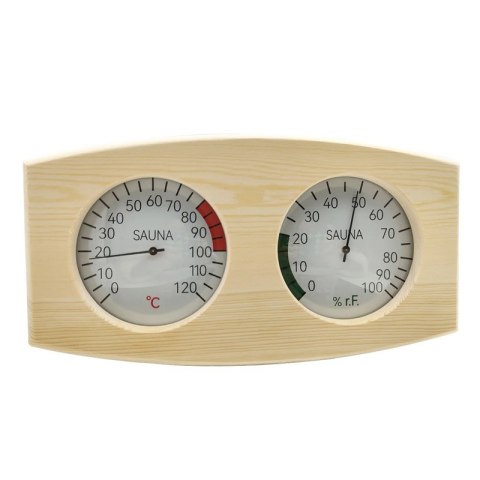 Termometr i Higrometr Drewniany do Sauny – Zakres 10–120°C, 0–100% RH, Świerk