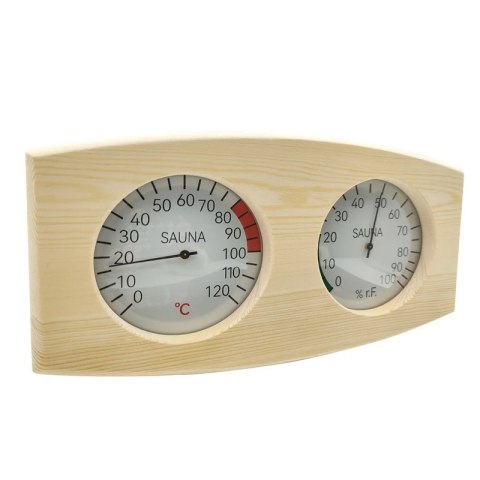 Termometr i Higrometr Drewniany do Sauny – Zakres 10–120°C, 0–100% RH, Świerk