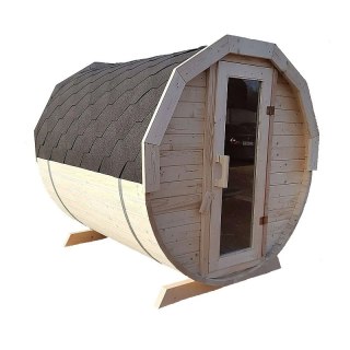 Sauna Ogrodowa Beczka 200x200 cm – Drewno Świerkowe, Gont Dachowy, Piec Harvia
