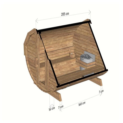 Sauna Ogrodowa Beczka 200x200 cm – Drewno Świerkowe, Gont Dachowy, Piec Harvia